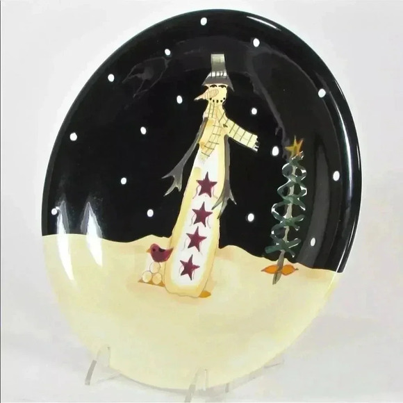 MIDNIGHT SNOWMAN 8” Dessert Plate Set of 4 - Picture 3 of 6